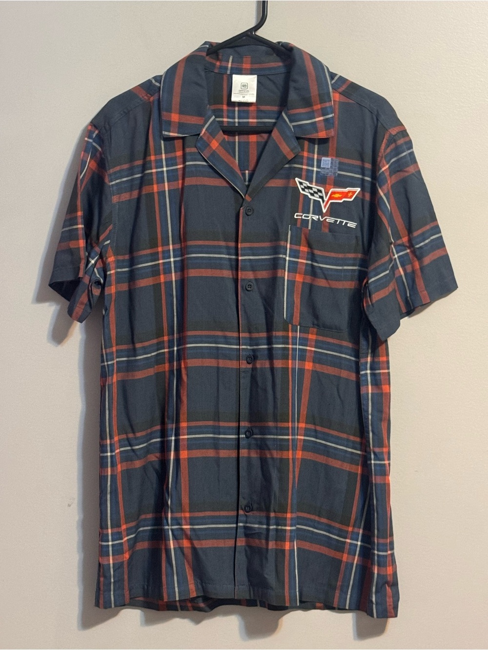 GM Official Chevrolet Corvette Plaid Rayon Camp Shirt Men’s M NWOT